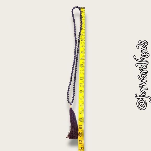 Amethyst Mala Prayer Bead Necklace – 109 Beads with Purple Tassel & Gold Thread - Picture 5 of 8
